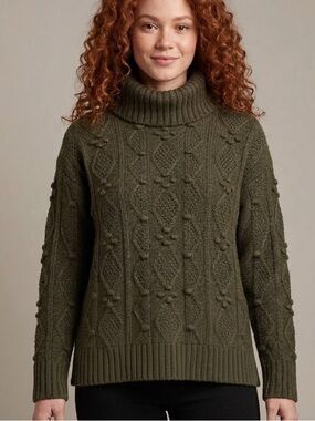 Gretchen Scott Cable Knit Chunky Turtleneck Sweater Olive Green Size Small